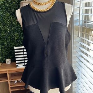 Black Mesh Peplum Top
